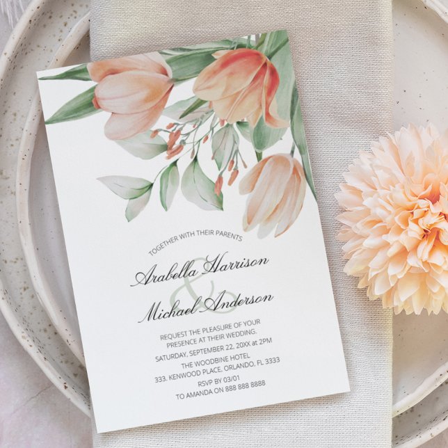 Convites Primavera Watercolor Peachy Floral Wedding (Criador carregado)