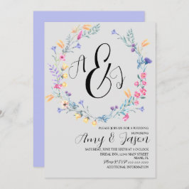 Convites Primavera Wild Flower Wreath Pastel Cinza roxa