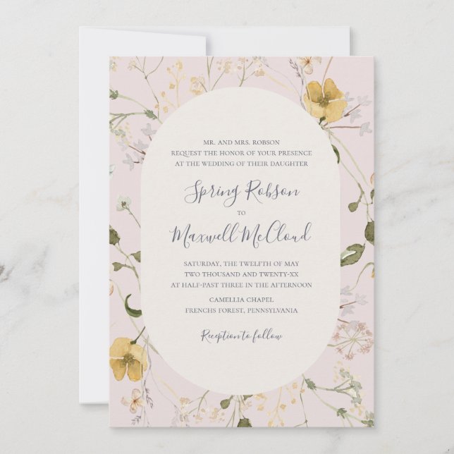 Convites Primavera Wildflower | Blush Traditional Wedding (Frente)