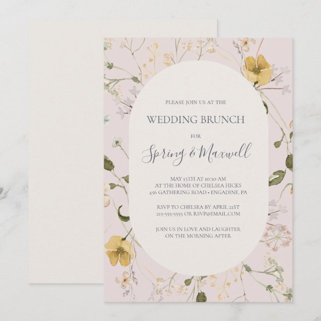 Convites Primavera Wildflower | Blush Wedch Brunch (Frente/Verso)