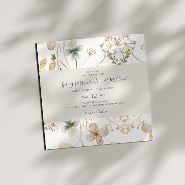 Convites Primavera Wildflower | Casamento quadrado branco (Criador carregado)