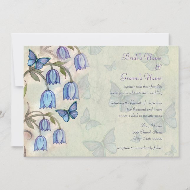 Convites Primavera Wildflower e Blue Butterflies Casamento (Frente)