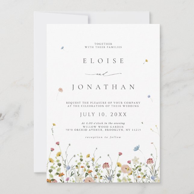 Convites Primavera Wildflower Garden Floral Código QR Casam (Frente)