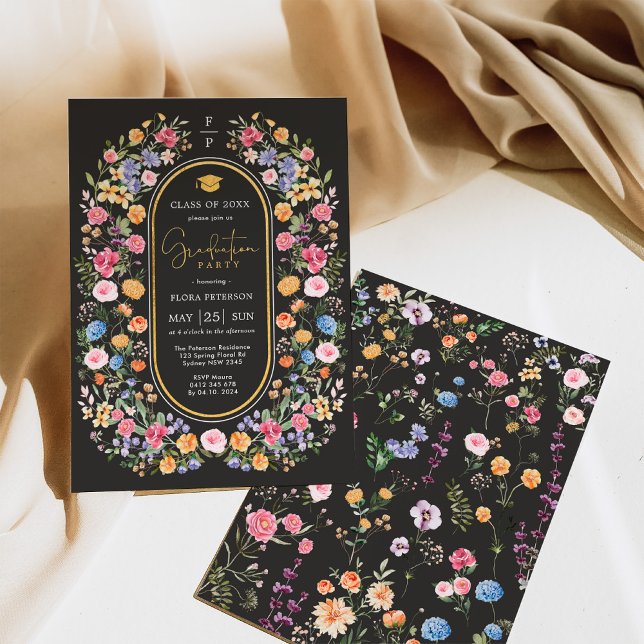 Convites Primavera Wildflower Garden Graduation Chalkboard (Criador carregado)