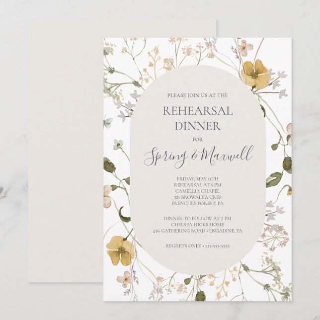 Convites Primavera Wildflower | Janto de ensaio branco (Frente/Verso)