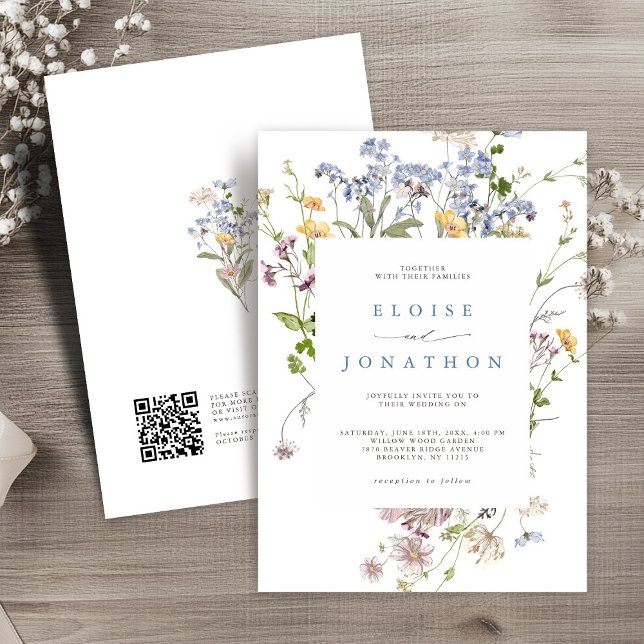 Convites Primavera Wildflower Meadow Garden Código QR Casam (Spring Wildflower Meadow Garden QR code Wedding Invitation)