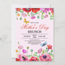 Convites Primavera Wildflower Pink Dia de as mães Brunch
