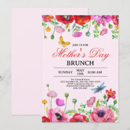 Convites Primavera Wildflower Pink Dia de as mães Brunch