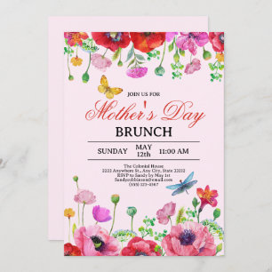 Convites Primavera Wildflower Pink Dia de as mães Brunch