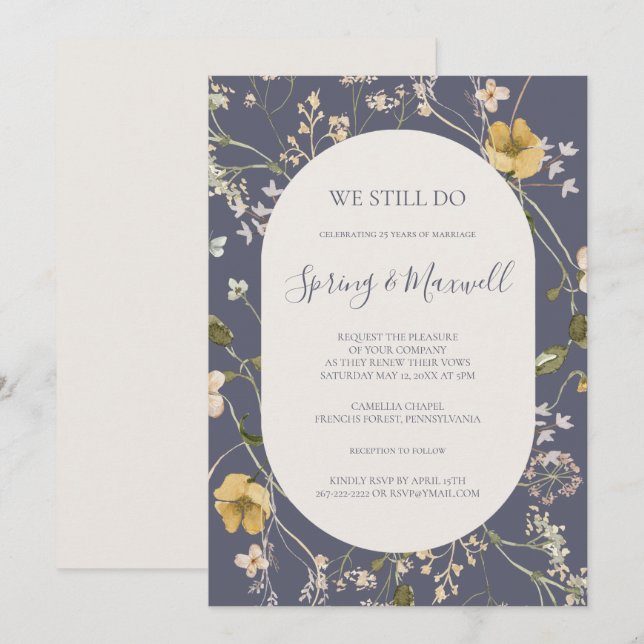 Convites Primavera Wildflower | Roxo Dusty Ainda Inviabiliz (Frente/Verso)
