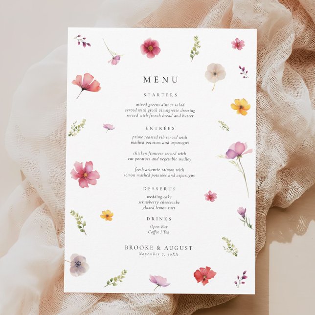 Convites Primavera Wildflower Wedding Menu Card (Criador carregado)