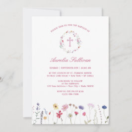 Convites Primavera Wildflower Wreath Baptism