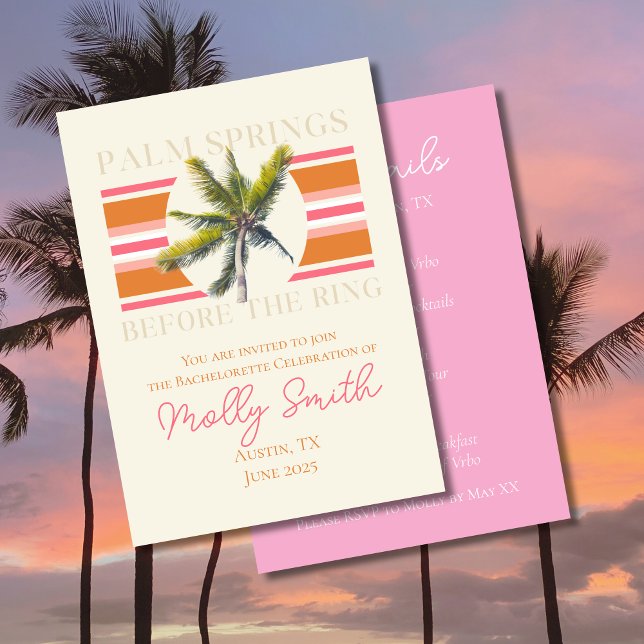 Convites Primaveras da Palma Antes do Anel - Bachelorette R (Palm Springs before the Ring invite with modern font – perfect for bachelorette or celebrations!)