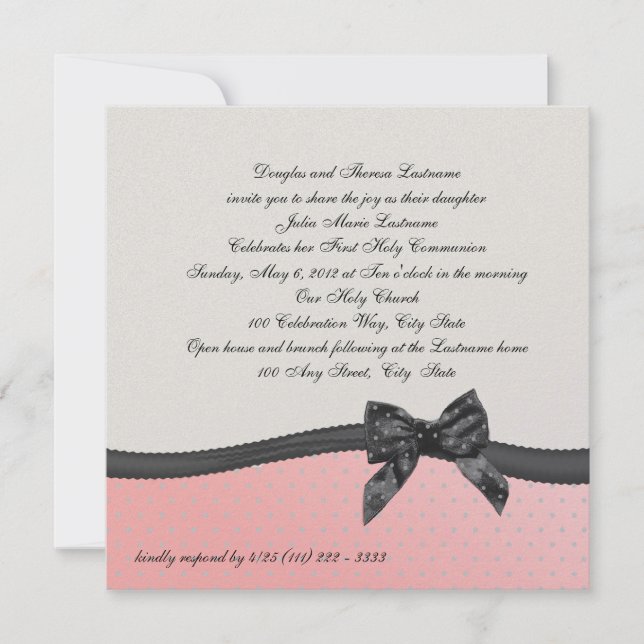 Convites Primeira Bolinhas rosa com Arco (Frente)