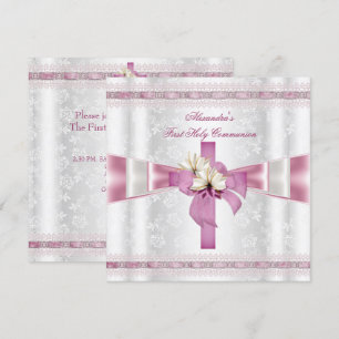 Convites Primeira Comunhão 1ª Cruz Meninas Branco Rosa