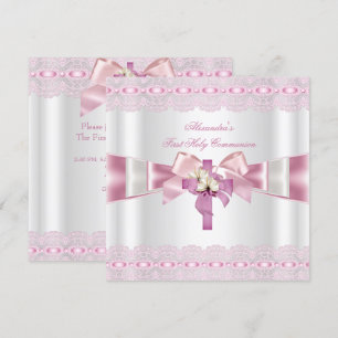 Convites Primeira Comunhão 1ª Meninas Branco Rosa Renda 2