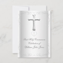 Convites Primeira Comunhão branca prateada neutra menina/me