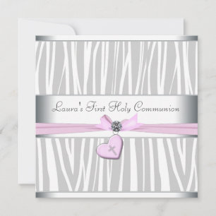 Convites Primeira Comunhão Coração de Zebra Rosa Branco
