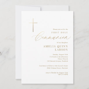 Convites Primeira Comunhão Cruz de Ouro Simples e Elegante