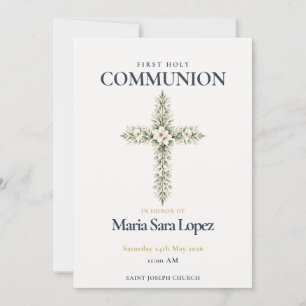 Convites Primeira Comunhão Cruz Floral