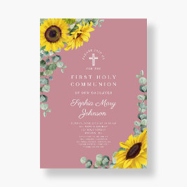 Convites Primeira Comunhão da Cruz Floral Rosa Moderna