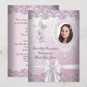 Convites Primeira Comunhão da Menina Foto Rosa Bonita