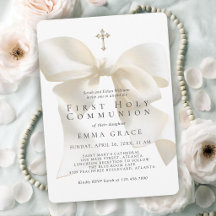 Primeira Comunhão da Menina Laço de Cetim Marfim E