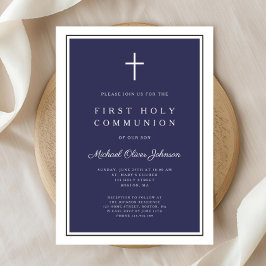 Convites Primeira Comunhão de Blue Cross Boy do Marinho Mod