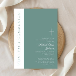 Convites Primeira Comunhão de Cristo Religioso Verde Modern