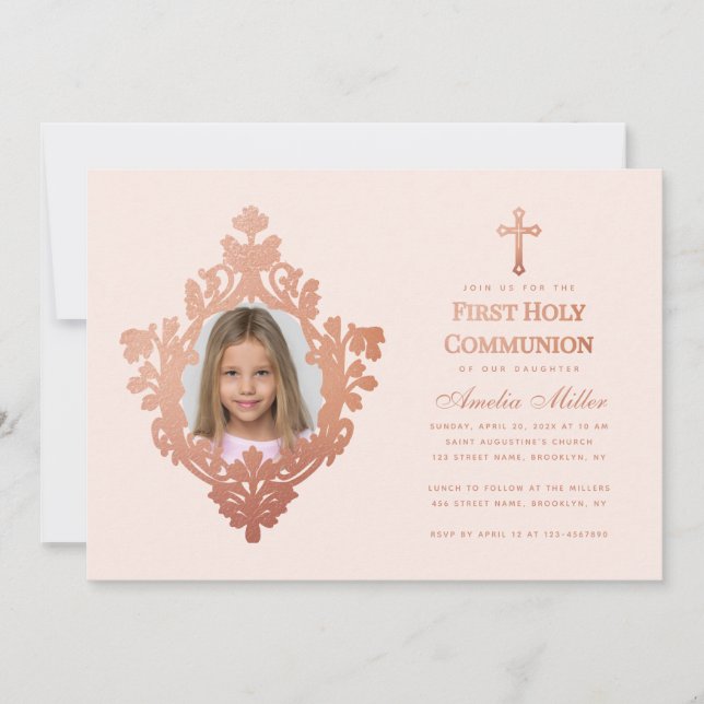 Convites Primeira comunhão de fotos cor-de-rosa Rosa (Frente)