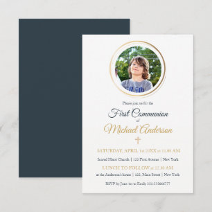 Convites Primeira Comunhão de Fotos Personalizadas Azul e 