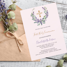 Convites Primeira Comunhão de lavanda violeta floral