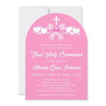 Primeira Comunhão de Menina Laço Xadrez Rosa Foto