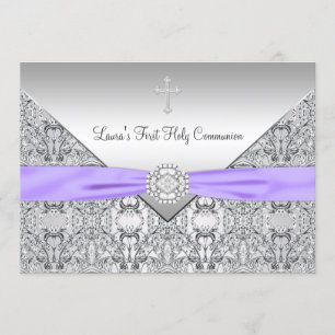 Convites Primeira Comunhão de Meninas com Renda Cruz Roxo