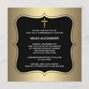 Convites Primeira Comunhão de Meninos Dourados da Cruz Negr