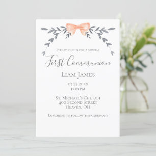 Convites Primeira Comunhão de Prata Deixa Arco de Pêssego