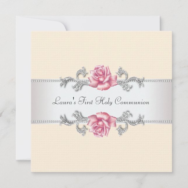Convites Primeira Comunhão de Rosa Rosa Rosa Rosa Rosa Rosa (Frente)
