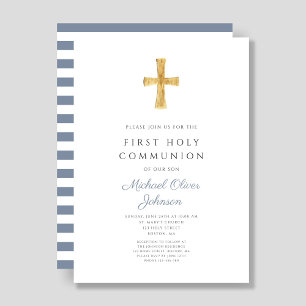 Convites Primeira Comunhão de Tiras Azuis Modernas