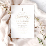 Convites Primeira Comunhão Elegante de Caligrafia Dourada<br><div class="desc">O Elegante Dourado Convite à Primeira Comunhão apresenta uma delicada cruz moderna,  aliada ao tipo moderno e ao belo roteiro caligráfico.</div>