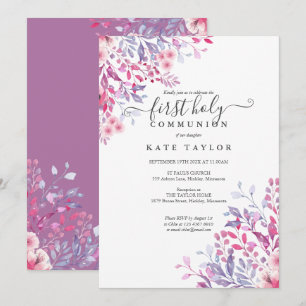 Convites Primeira Comunhão Elegante Flora 