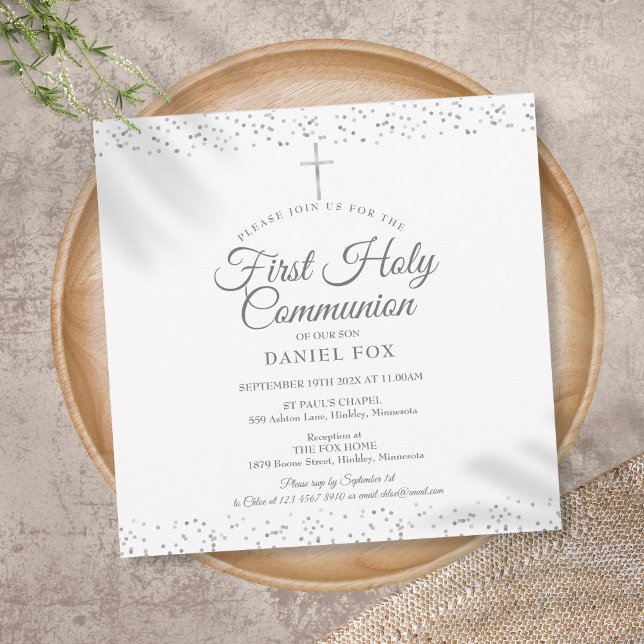 Convites Primeira Comunhão Elegante Prata Poeira de Estrela (Criador carregado)