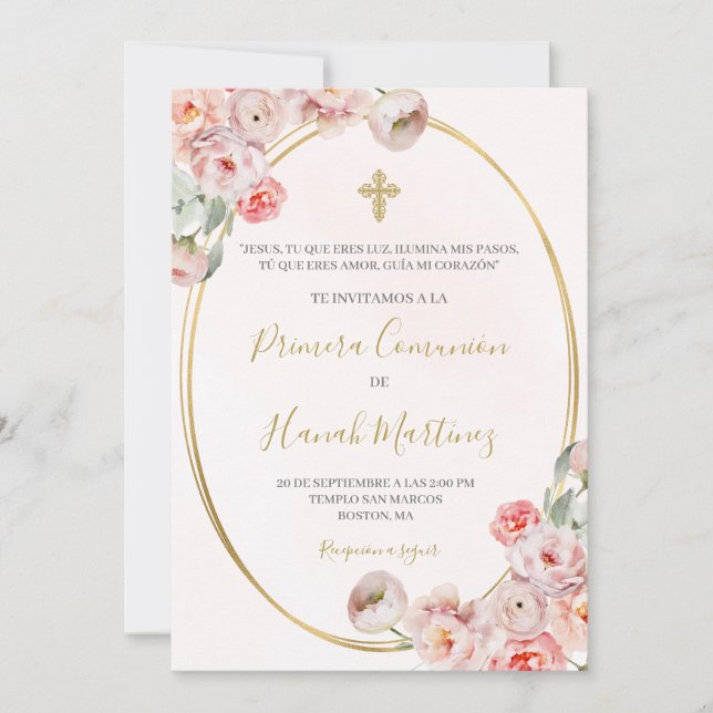 Convites Primeira Comunhão Espanhola para Menina (Frente)