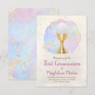 Convites primeira comunhão  FAUX folha de ouro e aquarela