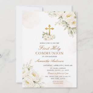 Convites Primeira Comunhão Floral Branco Marfim