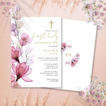 Primeira Comunhão Floral Transparente Rosa Empoeir