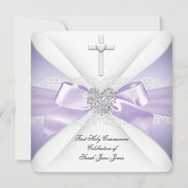 Convites Primeira Comunhão Menina Coração de Prata Lavanda