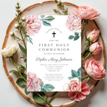 Primeira Comunhão Menina Cruz Floral Elegante