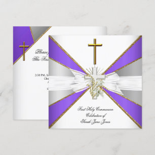 Convites Primeira Comunhão Menina Floral Roxo Branco
