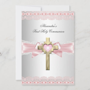 Convites Primeira Comunhão Meninas Cruz Dourada 1 Rosa 2