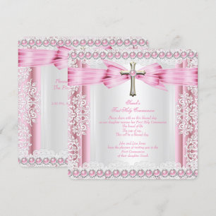 Convites Primeira Comunhão Meninas Cruz Rosa Bonito Branco